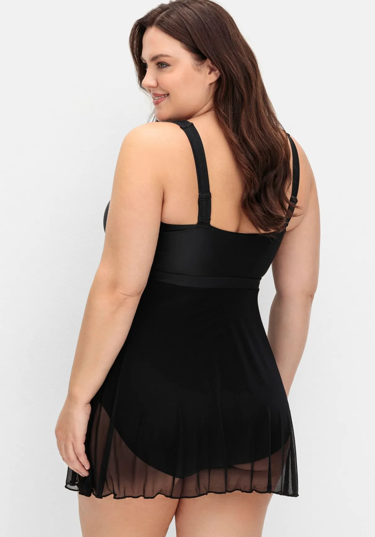 Badekleid mit transparentem Mesh-Rock