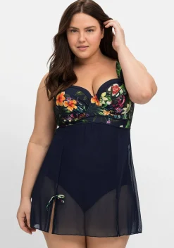 Badekleid mit transparentem Mesh-Rock