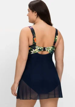 Badekleid mit transparentem Mesh-Rock