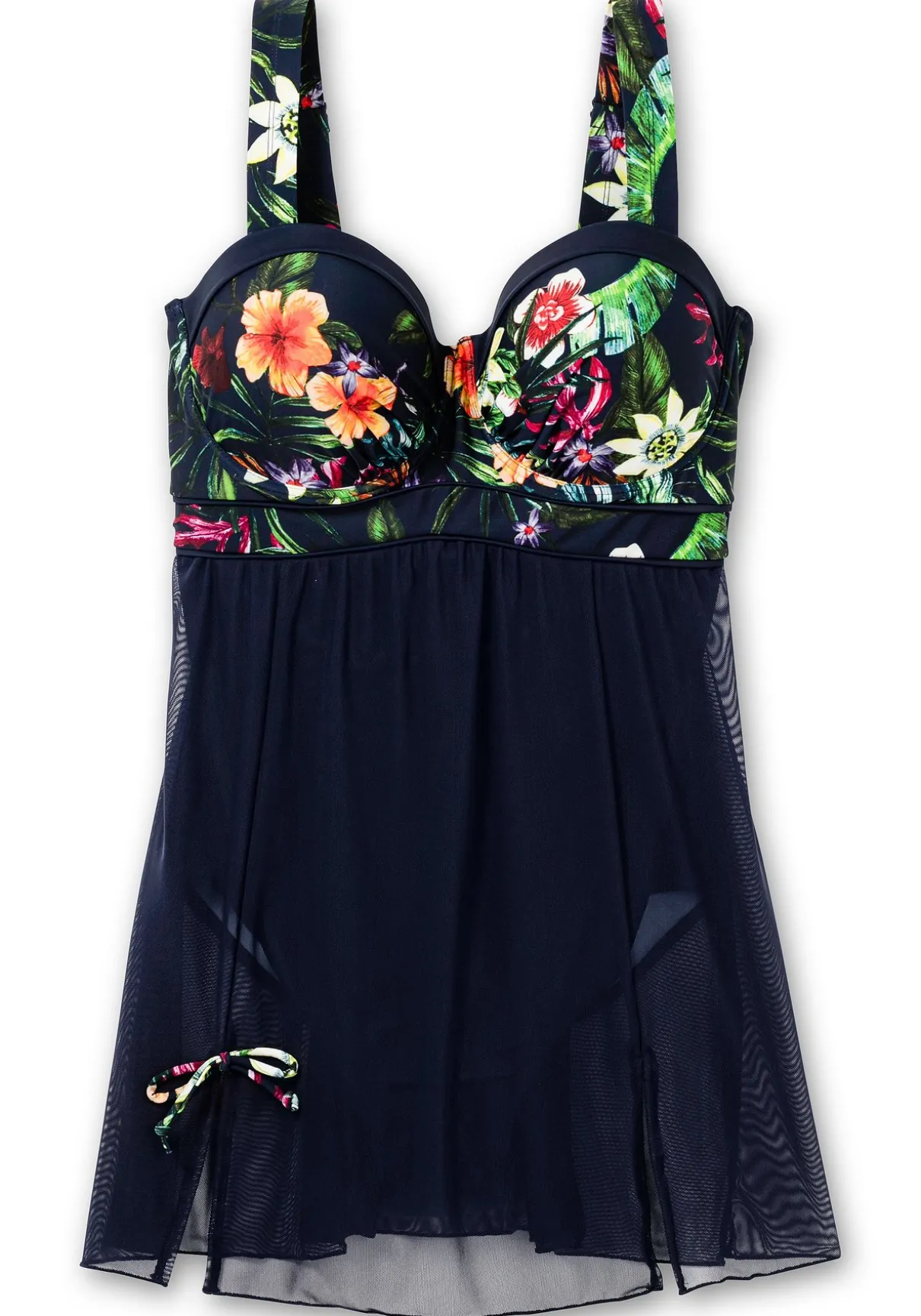 Badekleid mit transparentem Mesh-Rock