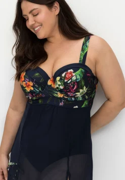 Badekleid mit transparentem Mesh-Rock