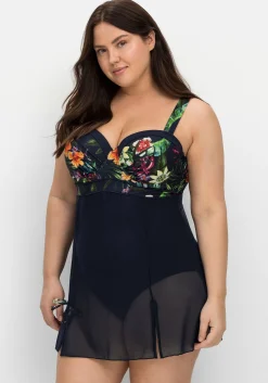 Badekleid mit transparentem Mesh-Rock