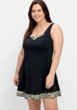 Badekleid mit V-Ausschnitt und Kontrast-Partien