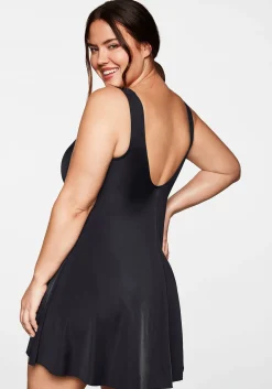 Badekleid mit V-Ausschnitt und integrierter Hose.