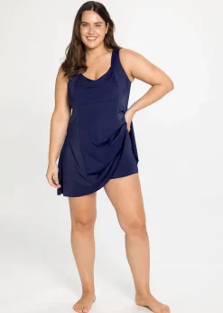 Badekleid mit V-Ausschnitt und integrierter Hose.