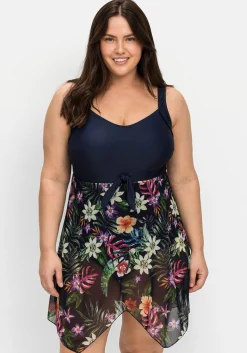 Badekleid mit zipfeligem Mesh-Rock