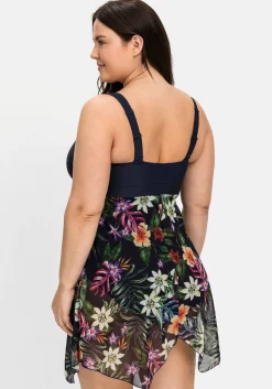 Badekleid mit zipfeligem Mesh-Rock