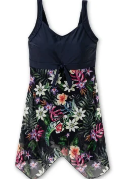Badekleid mit zipfeligem Mesh-Rock