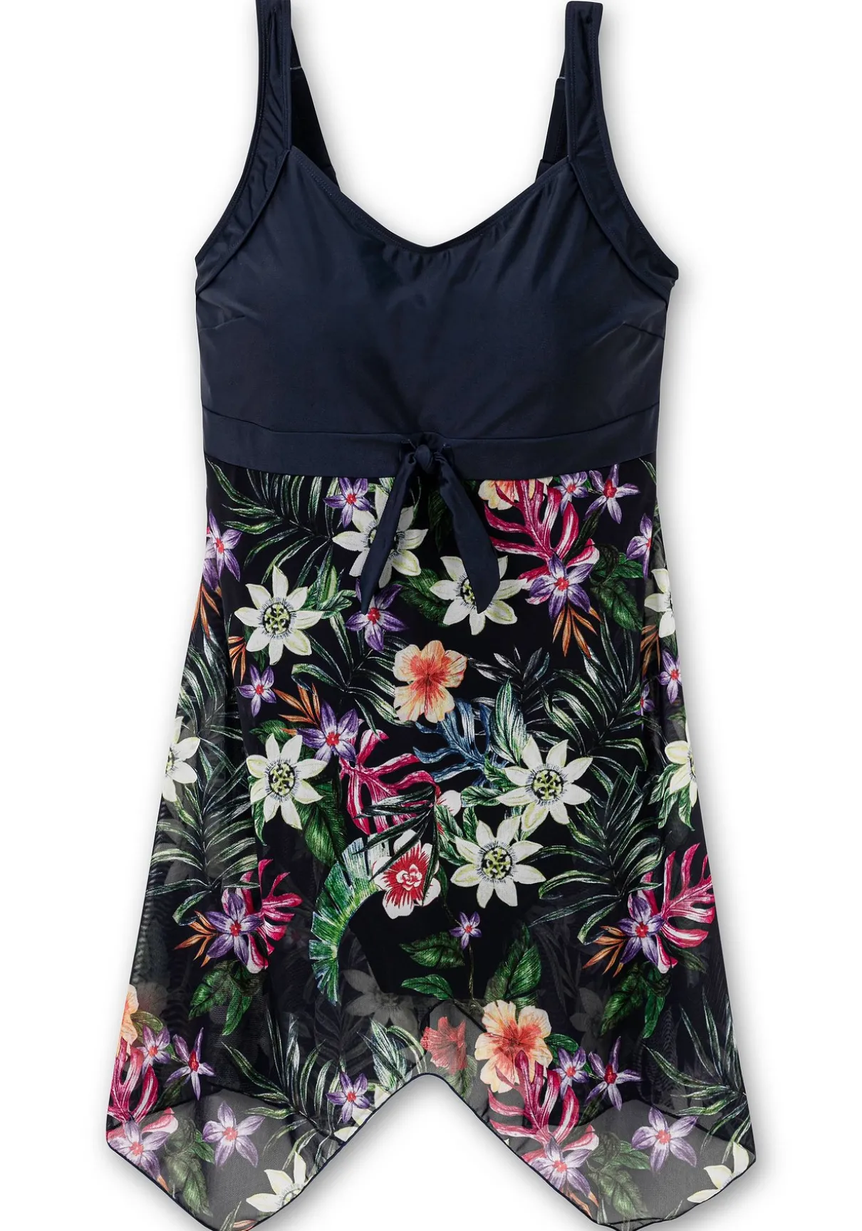 Badekleid mit zipfeligem Mesh-Rock