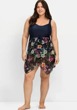 Badekleid mit zipfeligem Mesh-Rock