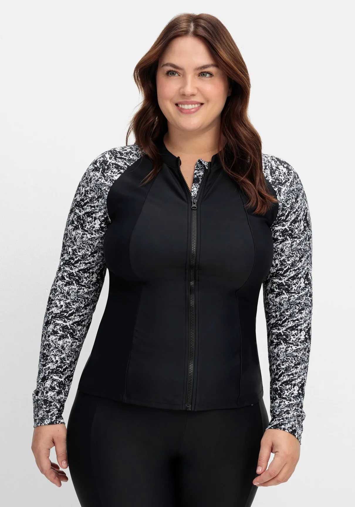 Badeshirt mit langen Ärmeln und Reißverschluss