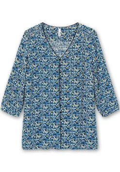 Bedruckte Bluse mit Smok- und Kontrastdetails