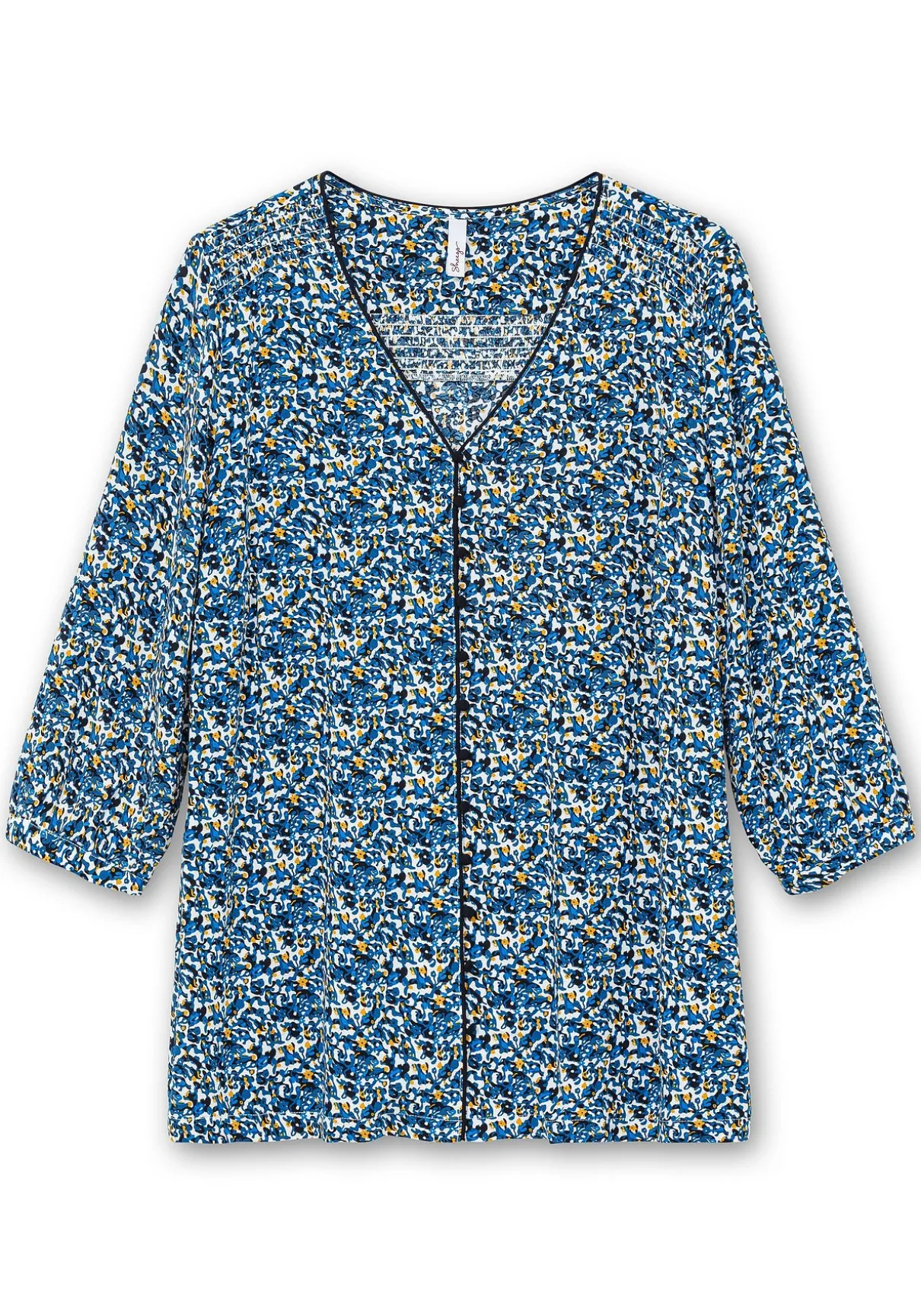 Bedruckte Bluse mit Smok- und Kontrastdetails