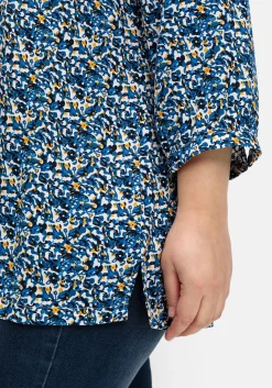 Bedruckte Bluse mit Smok- und Kontrastdetails