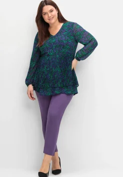 Bedruckte Chiffontunika mit Plisseefalten