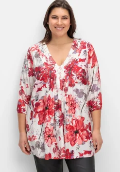 Bedruckte Longtunika mit 3/4-Arm und Biesen