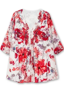 Bedruckte Longtunika mit 3/4-Arm und Biesen