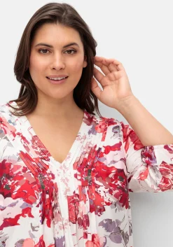 Bedruckte Longtunika mit 3/4-Arm und Biesen