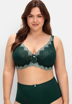 Bügel-BH mit floraler Spitze und Kontraststickerei