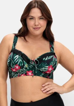 Bikini-Oberteil mit Volants und Tropical Print