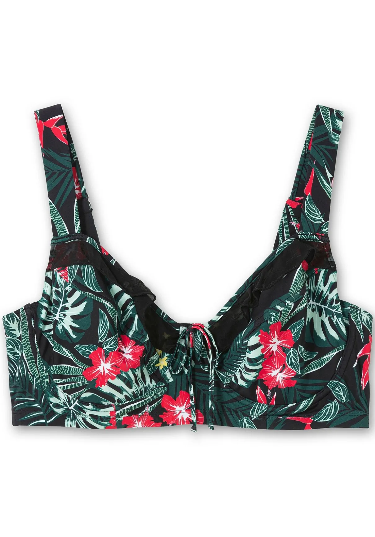 Bikini-Oberteil mit Volants und Tropical Print