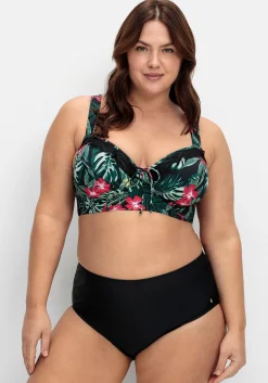 Bikini-Oberteil mit Volants und Tropical Print