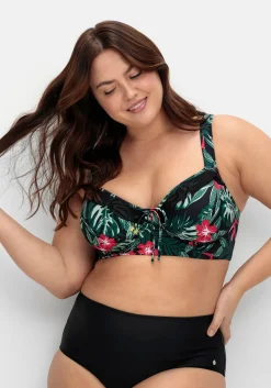 Bikini-Oberteil mit Volants und Tropical Print