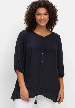 Bluse aus Crêpe, mit Volants am Saum