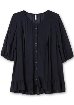 Bluse aus Crêpe, mit Volants am Saum