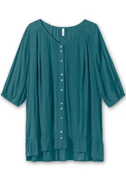 Bluse aus Crêpe, mit Volants am Saum