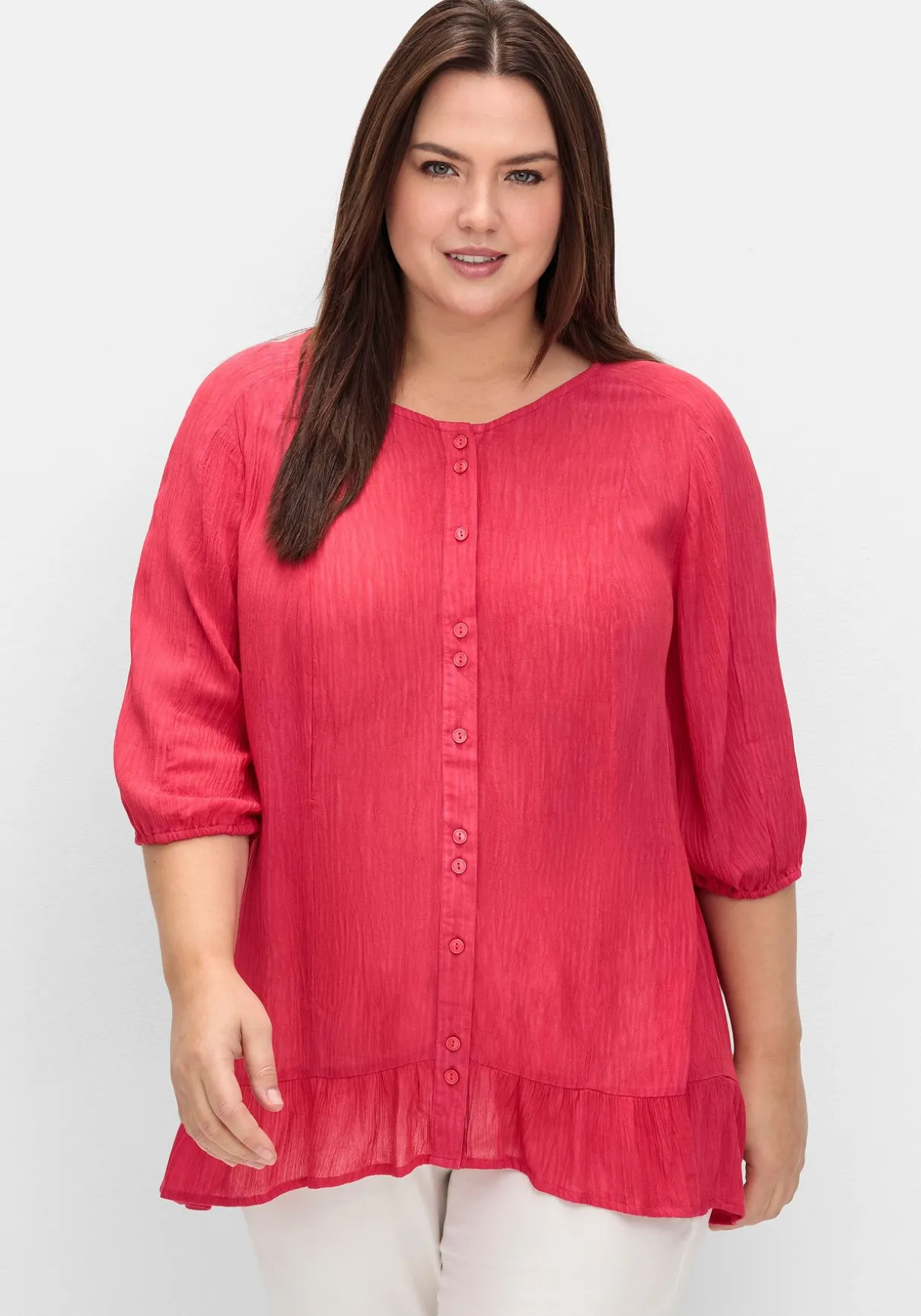 Bluse aus Crêpe, mit Volants am Saum