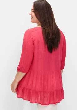 Bluse aus Crêpe, mit Volants am Saum