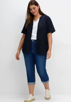 Bluse aus Lochspitze, mit V-Schlitz