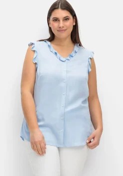 Bluse in ärmelloser Form mit Volants, aus Viskose