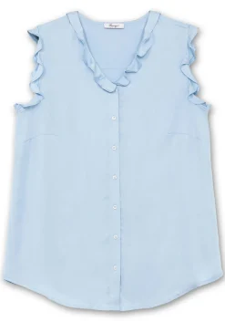 Bluse in ärmelloser Form mit Volants, aus Viskose