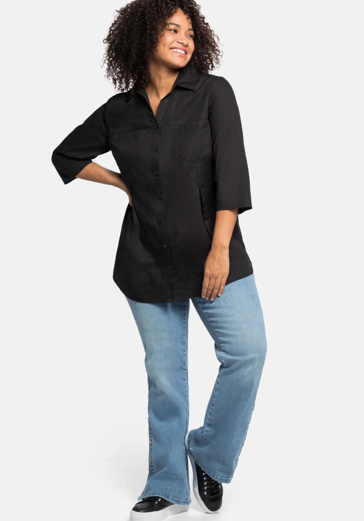 Bluse mit 3/4-Arm und dekorativen Falten