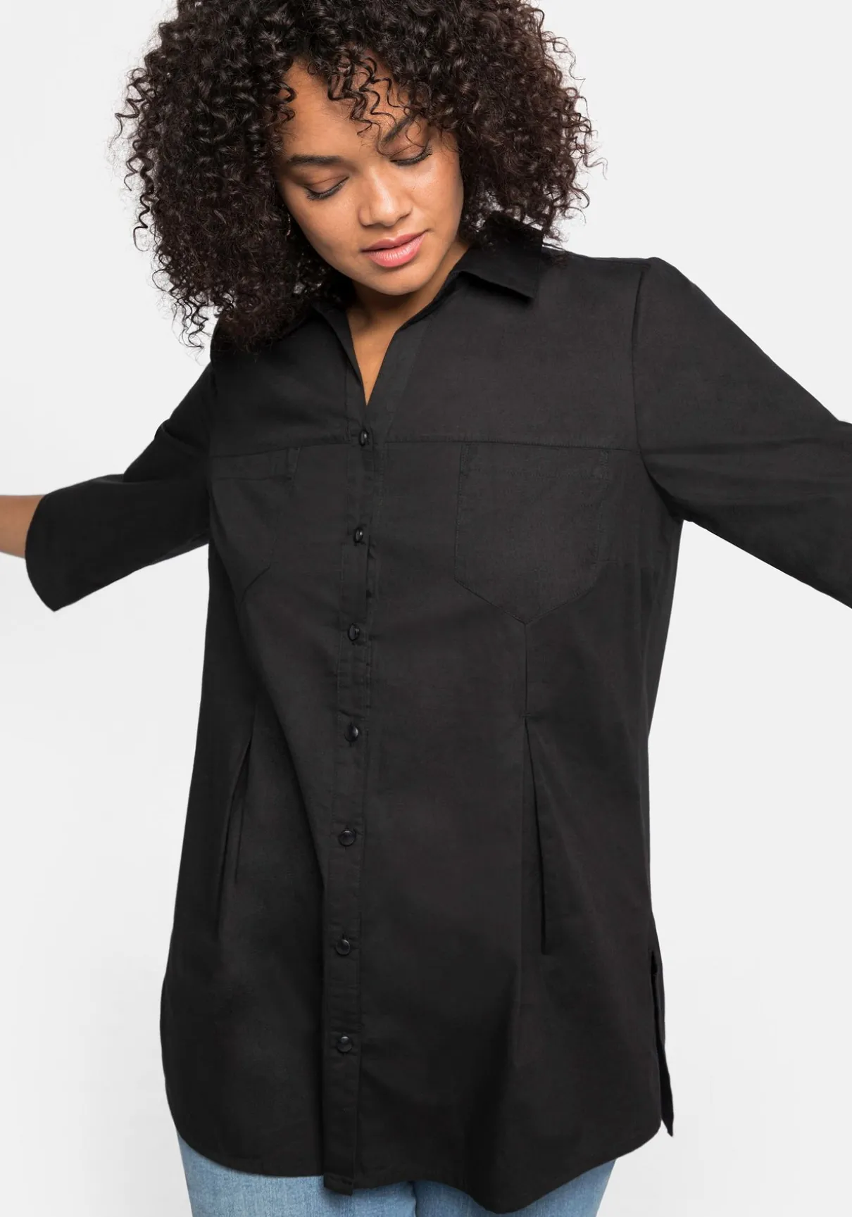 Bluse mit 3/4-Arm und dekorativen Falten