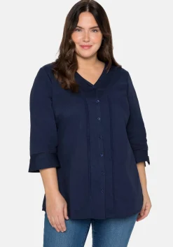 Bluse mit 3/4-Arm, V-Ausschnitt und Spitze