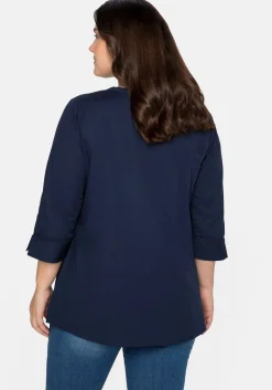 Bluse mit 3/4-Arm, V-Ausschnitt und Spitze