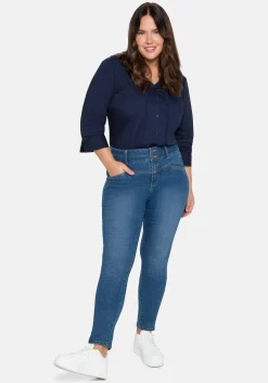 Bluse mit 3/4-Arm, V-Ausschnitt und Spitze