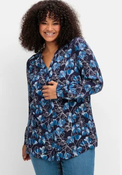 Bluse mit Blütenprint und Spitzenborte