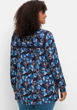 Bluse mit Blütenprint und Spitzenborte