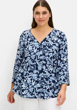 Bluse mit floralem Print und 3/4-Trompetenärmeln