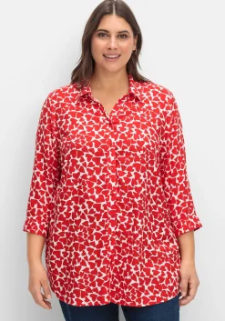 Bluse mit Herz-Alloverprint und 3/4-Ärmeln