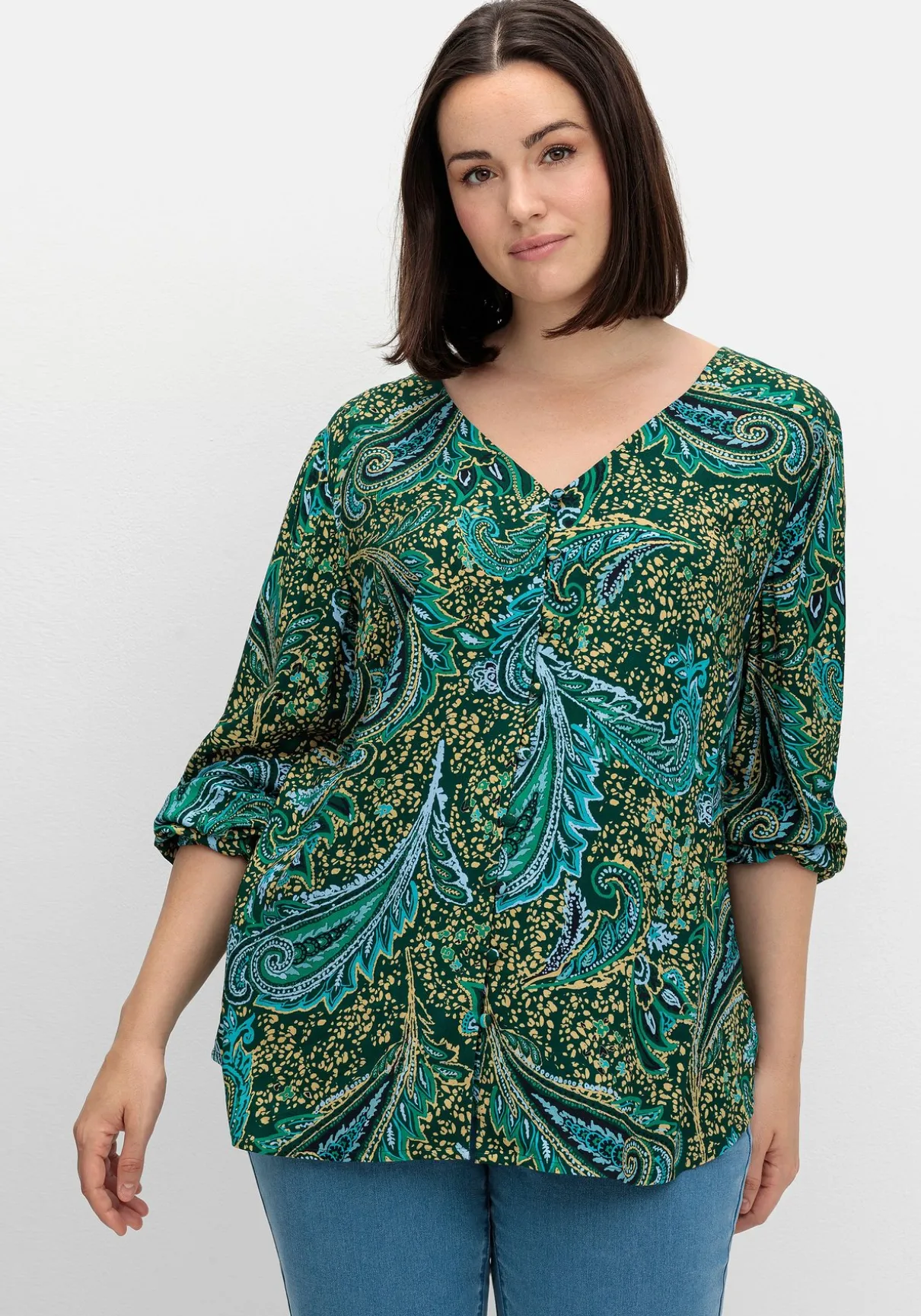 Bluse mit Paisleydruck und V-Ausschnitt