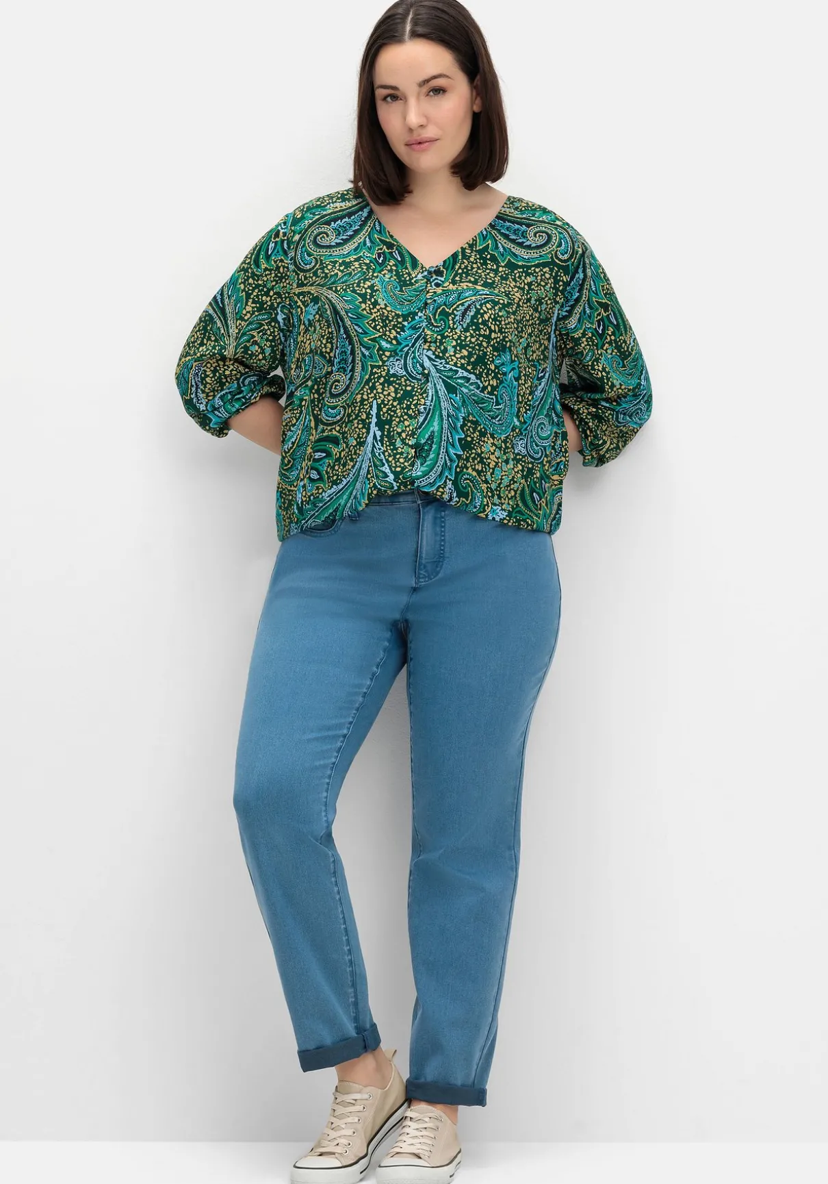 Bluse mit Paisleydruck und V-Ausschnitt