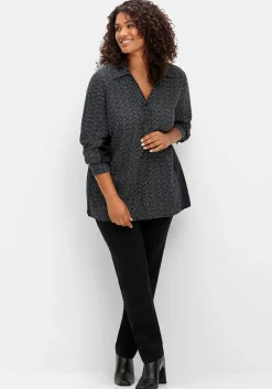 Bluse mit Print und elastischen Einsätzen