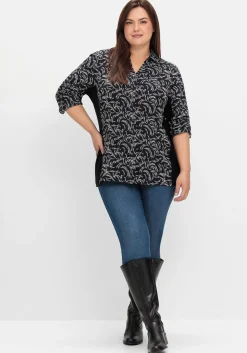 Bluse mit Print und elastischen Einsätzen
