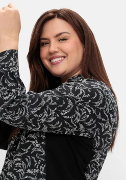 Bluse mit Print und elastischen Einsätzen