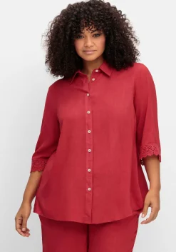 Bluse mit Spitzenkante am Ärmelsaum